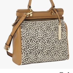 Vince Camuto Tan Leather Crossbody with Ivory & Black Leopard Panel
